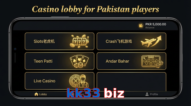 Lobby view of Kk33 Biz for Pakistan users